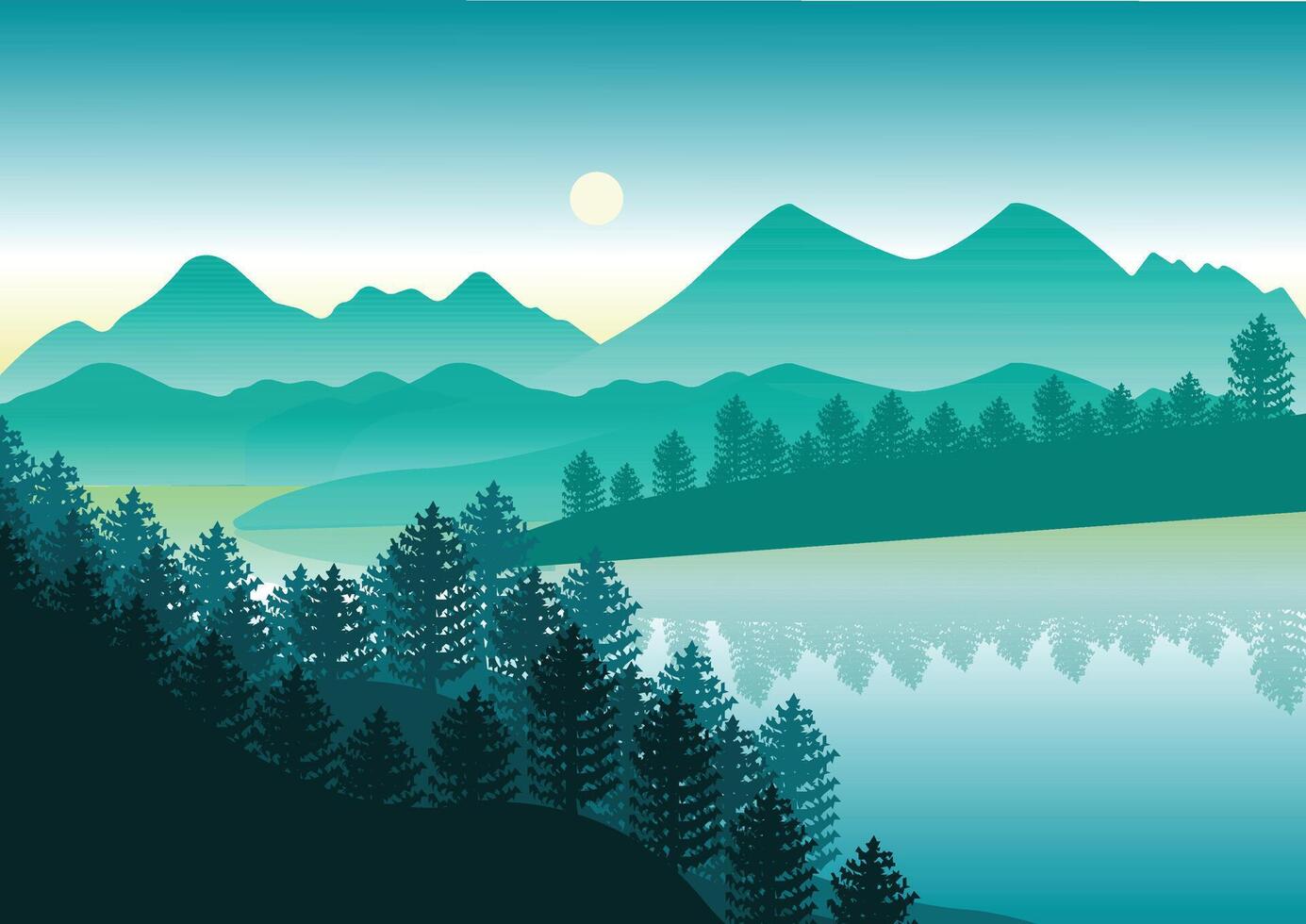 a landscape with mountains and trees vector