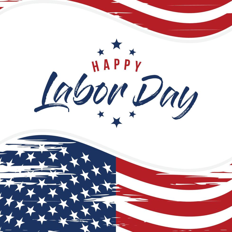 Labor Day greeting card with brush stroke background in United States national flag colors and hand lettering text Happy Labor Day. illustration. vector