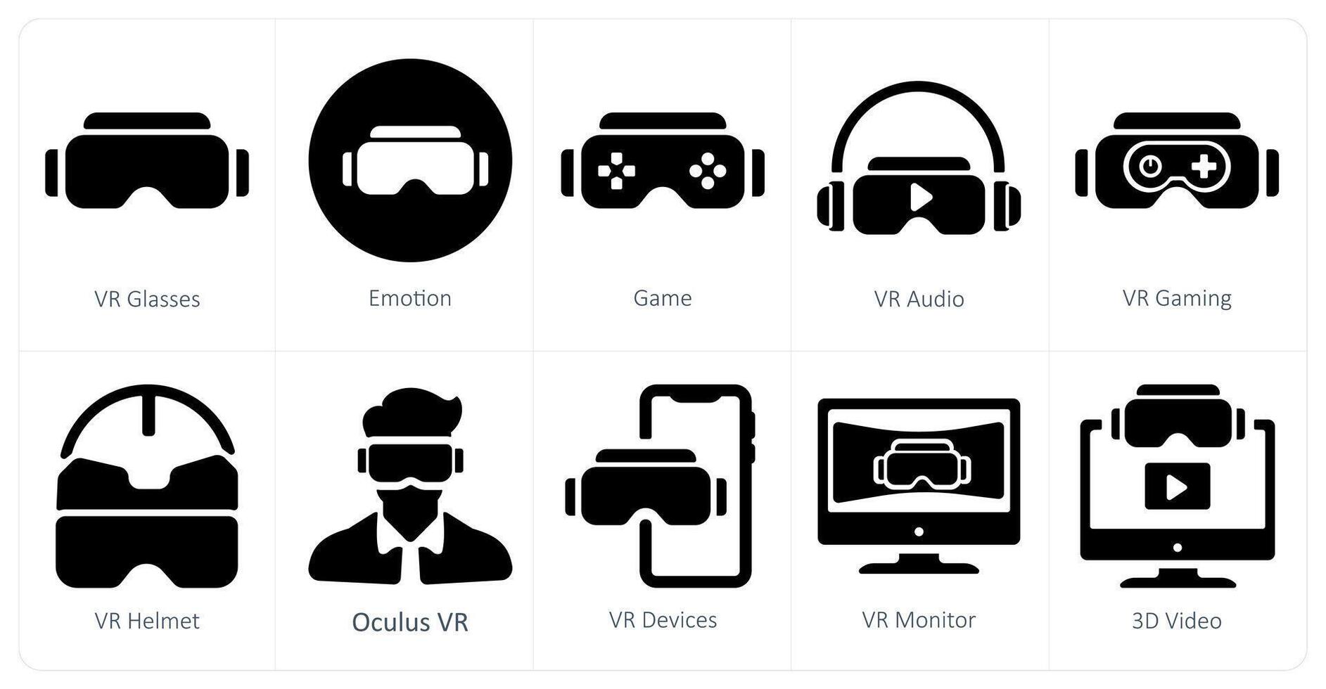 A set of 10 virtualreality icons as vr glaases, emotion, game vector