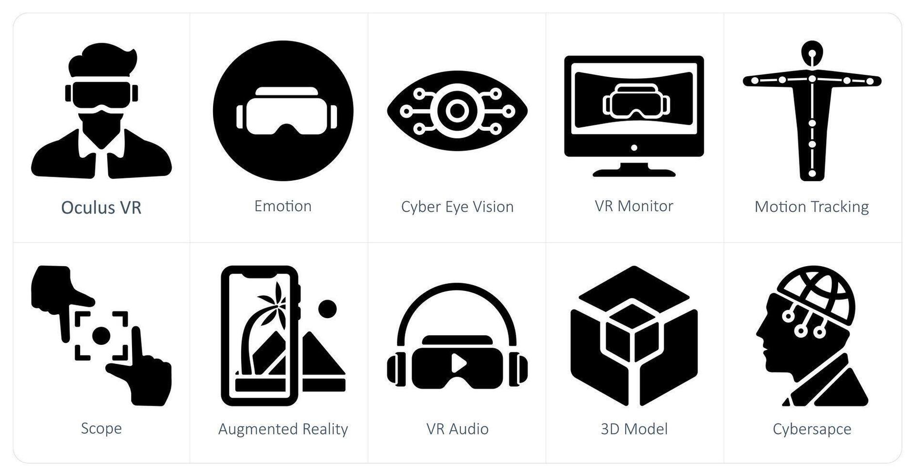 A set of 10 virtualreality icons as oculus vr, emotion, cyber eye vision vector