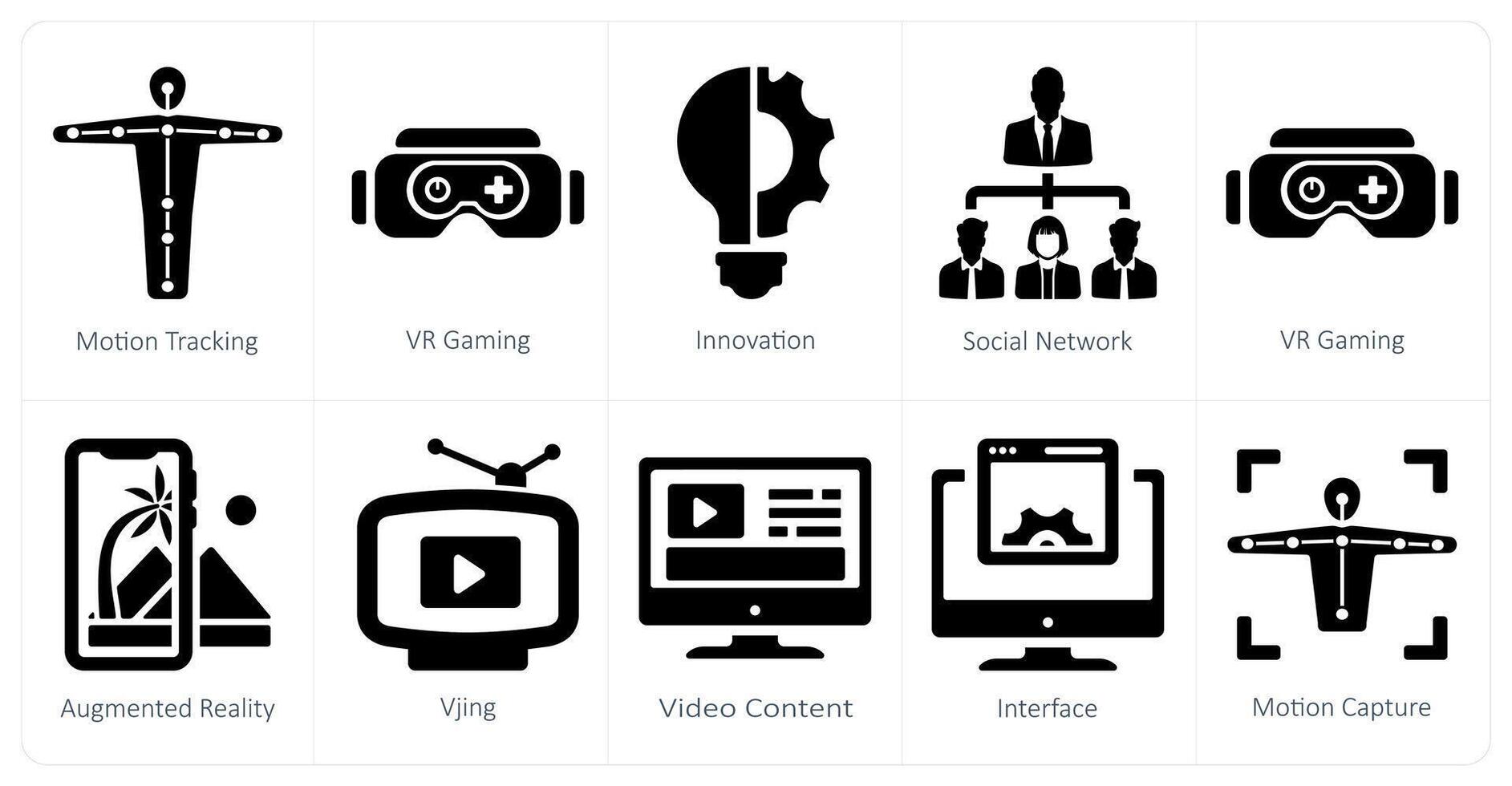 A set of 10 virtualreality icons as motion tracking, vr gaming, innovation vector