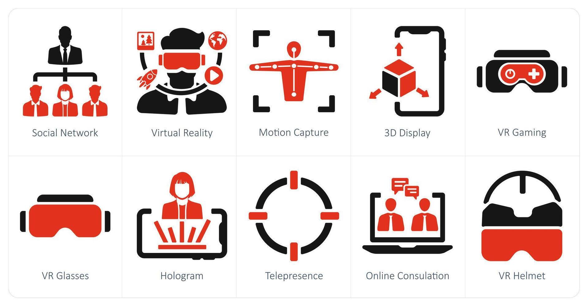 A set of 10 Virtual Reality icons as social network, virtual reality, motion capture vector