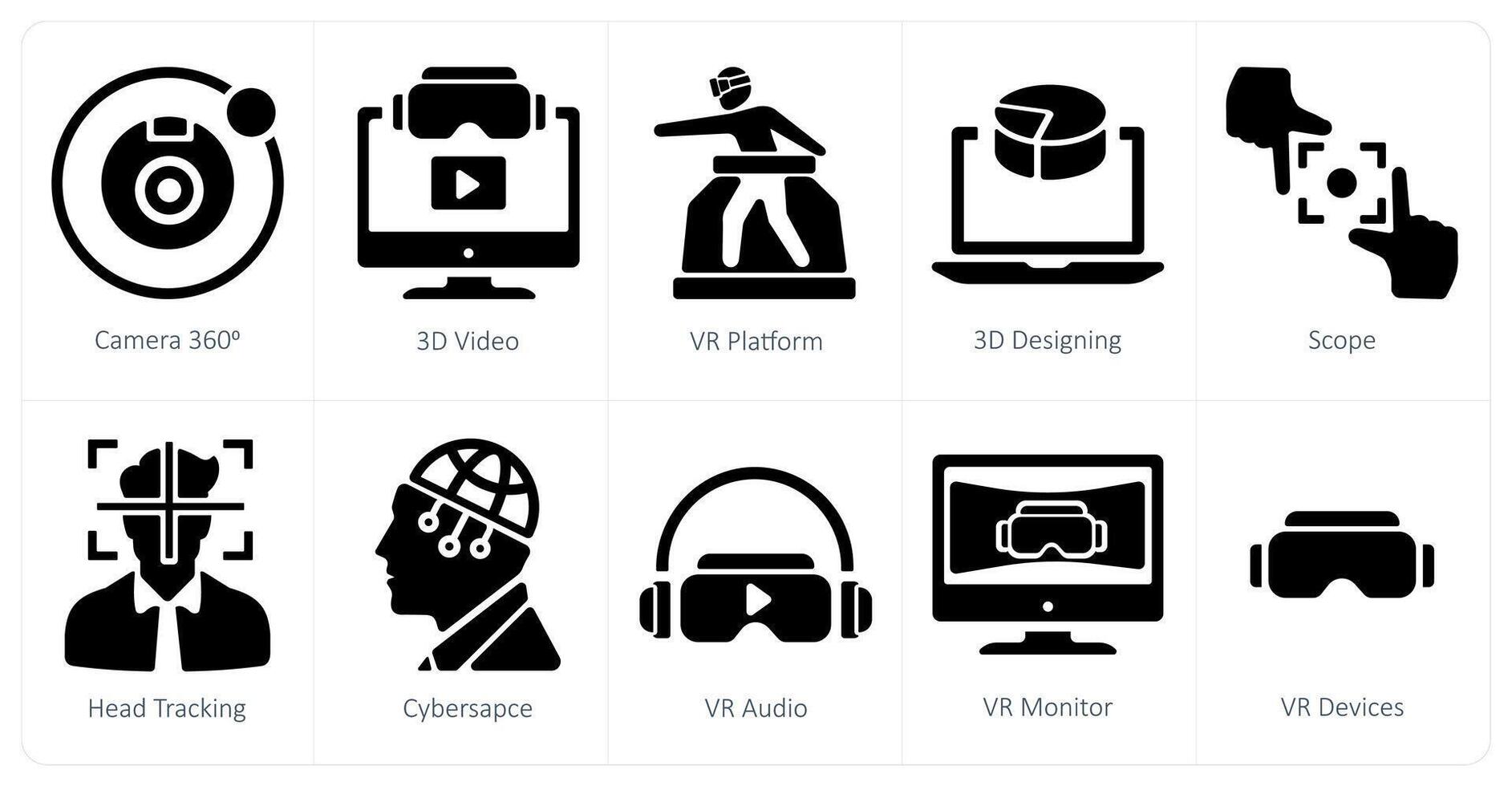 A set of 10 virtualreality icons as camera 360, 3d , vr platform vector