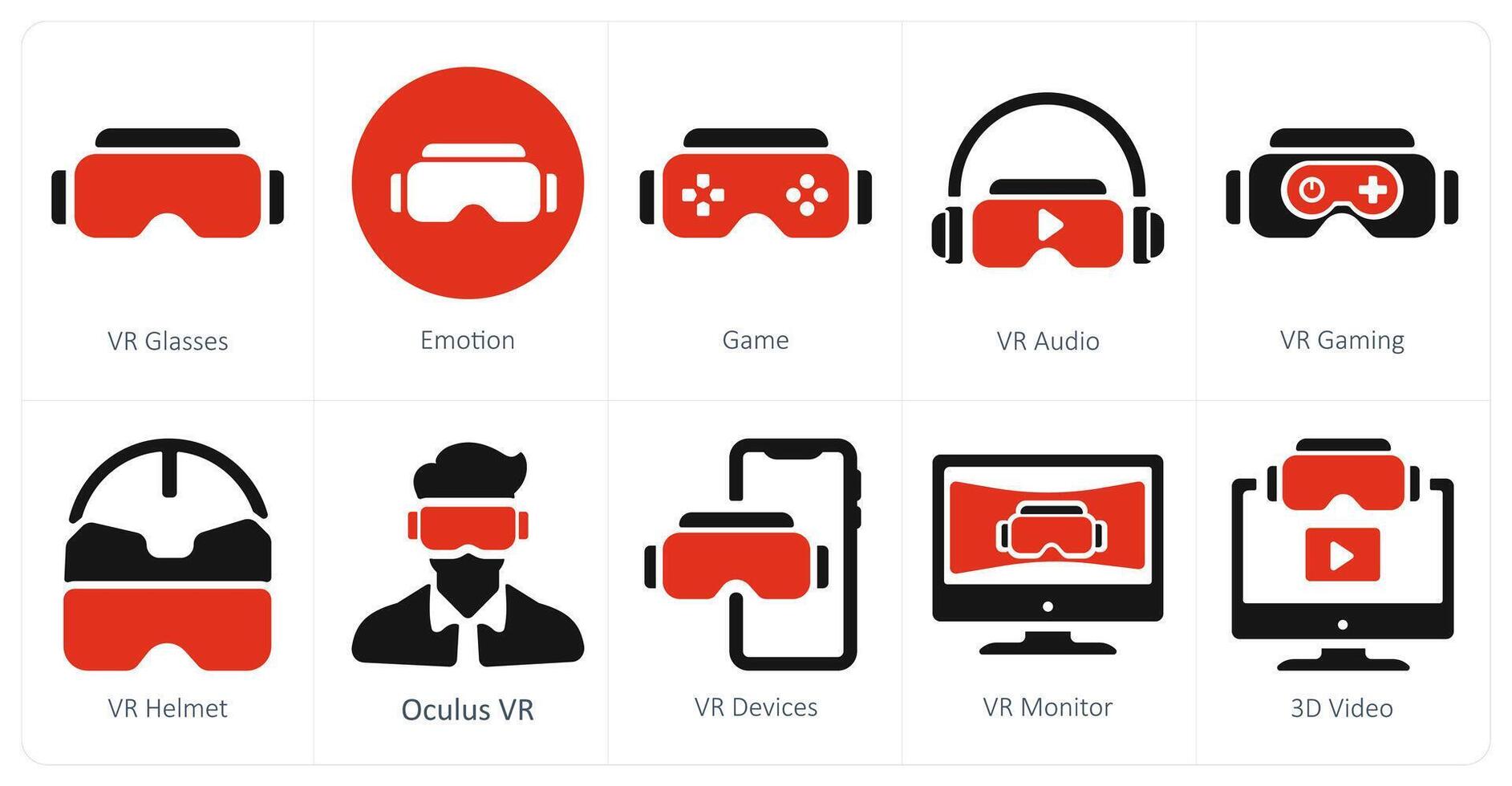 A set of 10 Virtual Reality icons as vr glaases, emotion, game vector