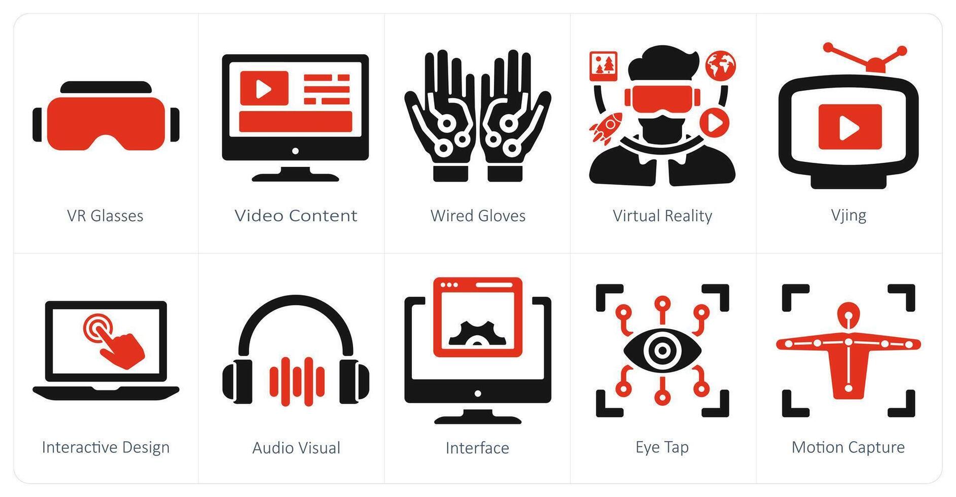 A set of 10 Virtual Reality icons as vr glasses, content, wired glasses vector