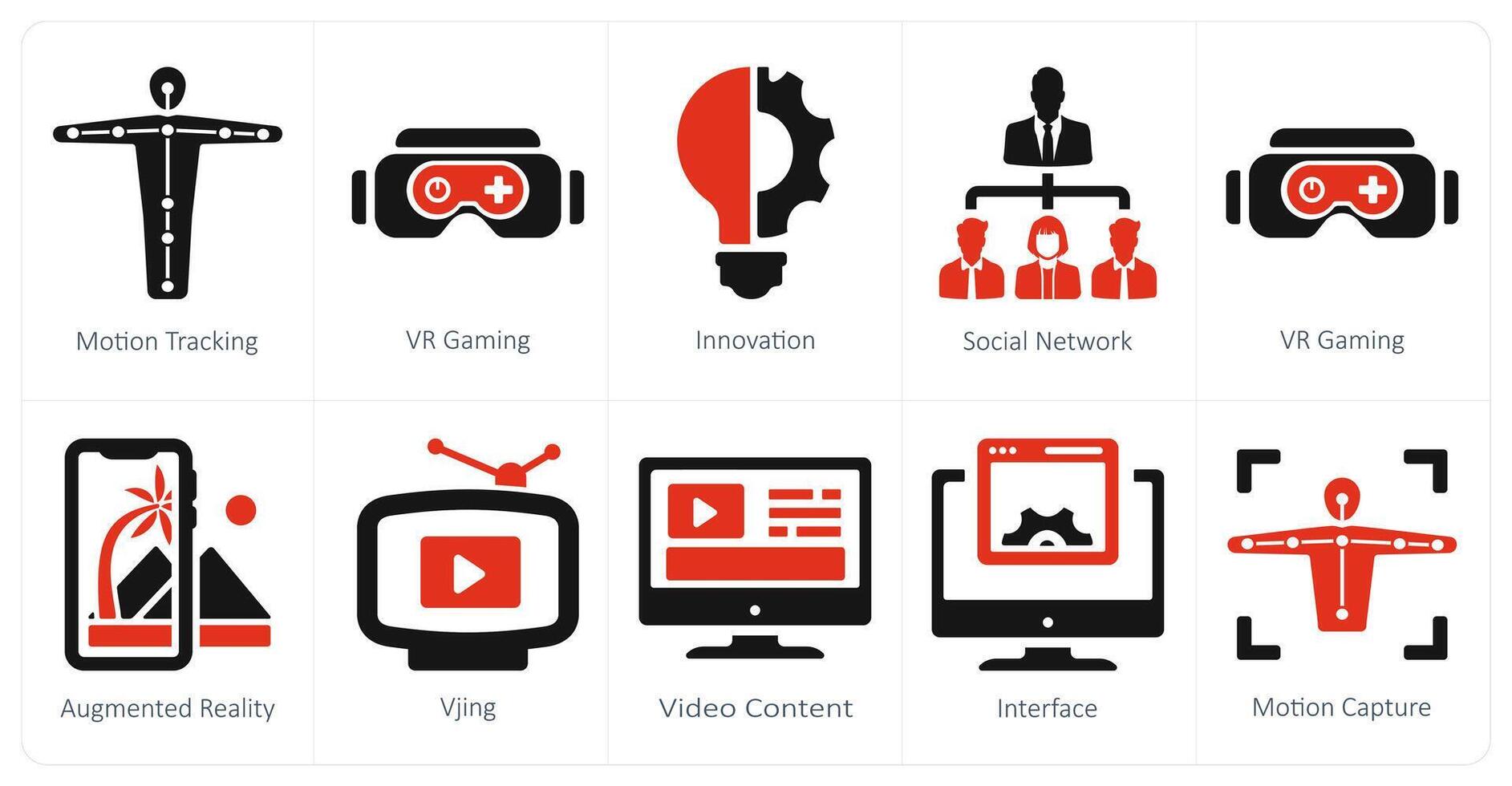 A set of 10 Virtual Reality icons as motion tracking, vr gaming, innovation vector
