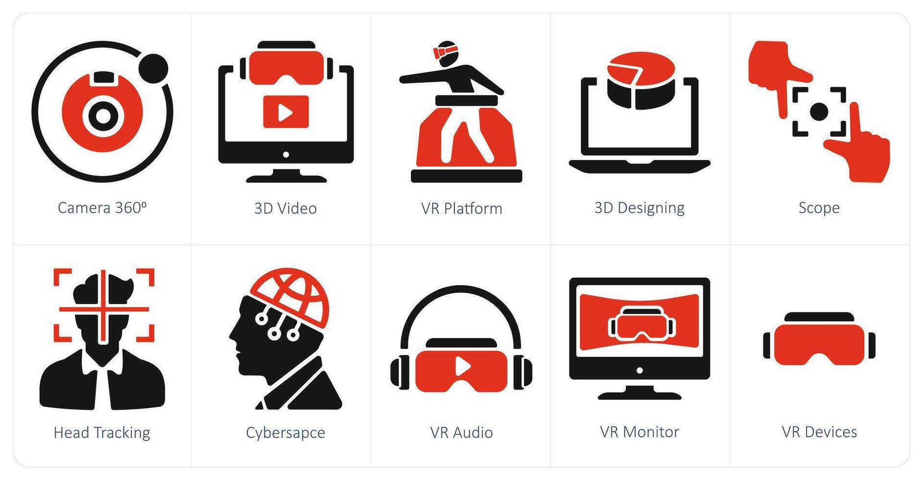 A set of 10 Virtual Reality icons as camera 360, 3d , vr platform vector