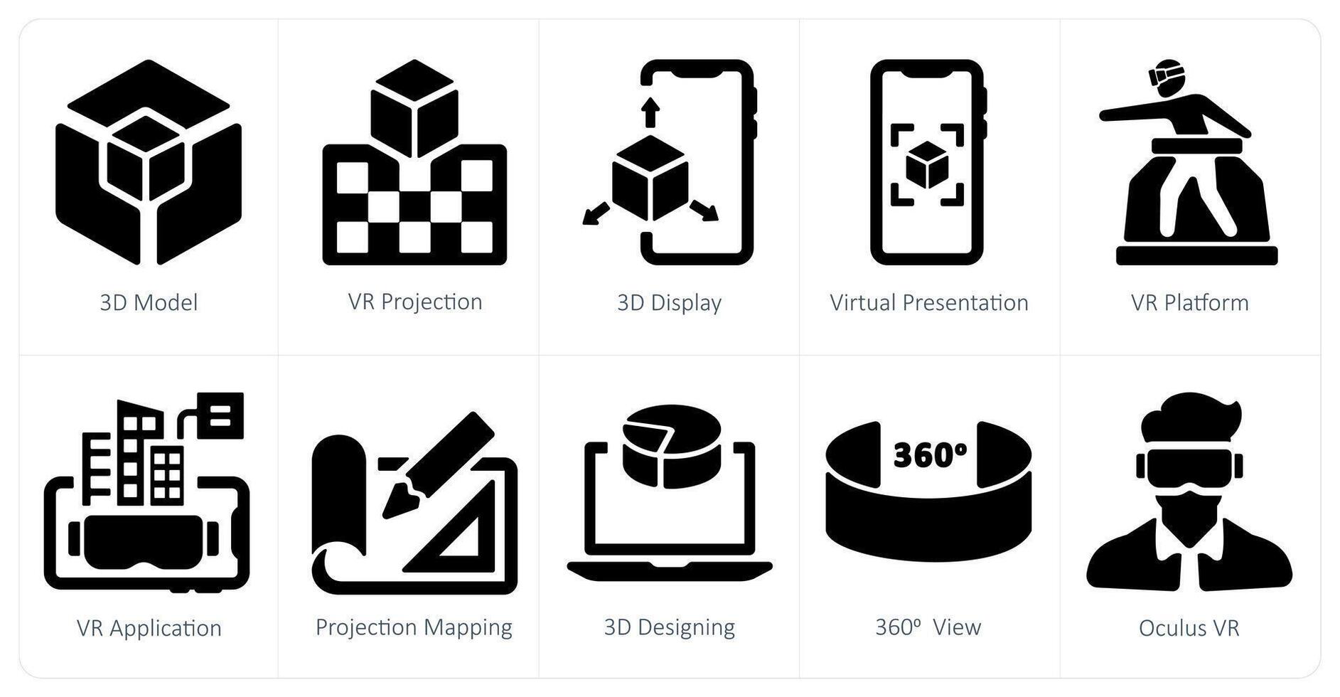 A set of 10 virtualreality icons as 3d model, vr projection, 3d display vector