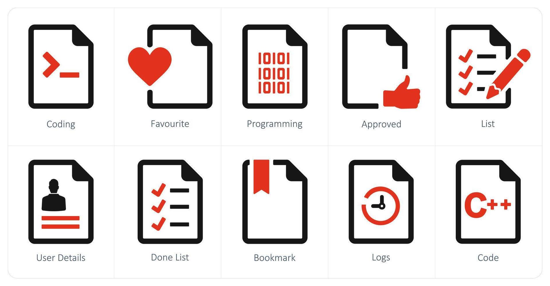 A set of 10 File icons as coding, favorite, programming vector