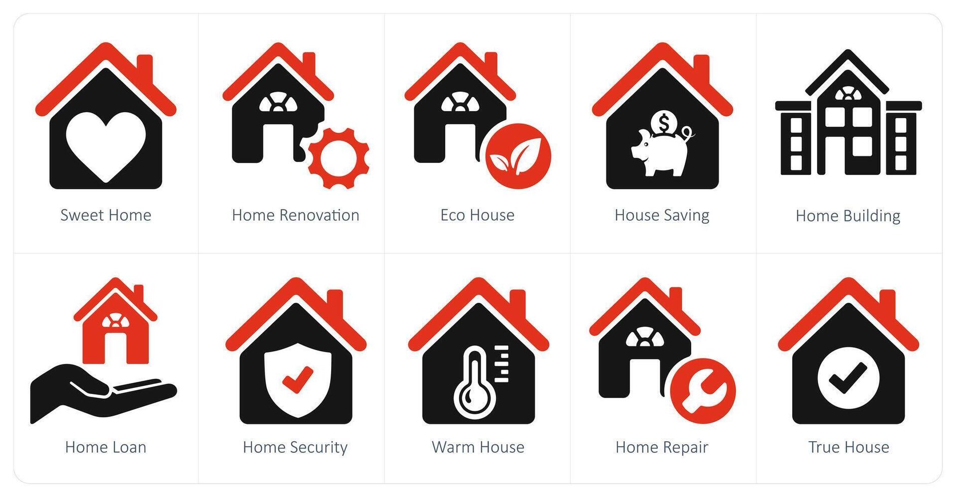 A set of 10 Real Estate icons as sweet home, home renovation, eco house vector