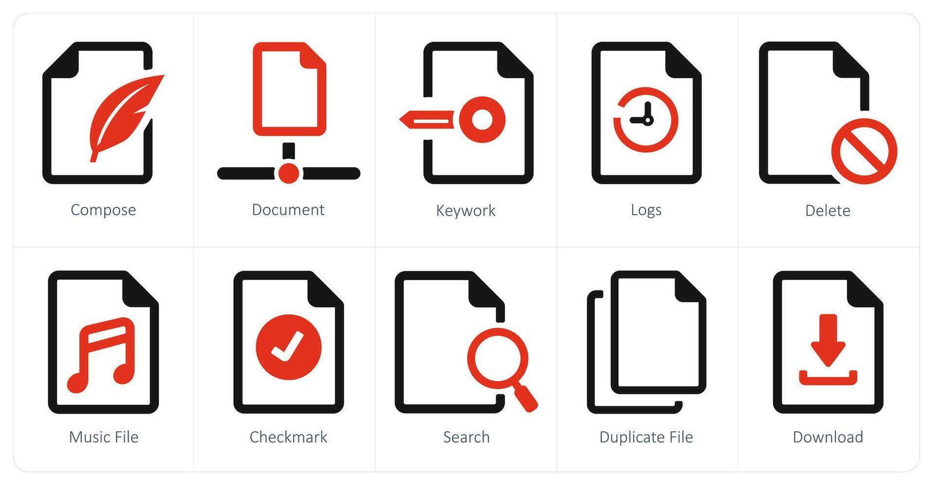A set of 10 File icons as compose, document, keywork vector