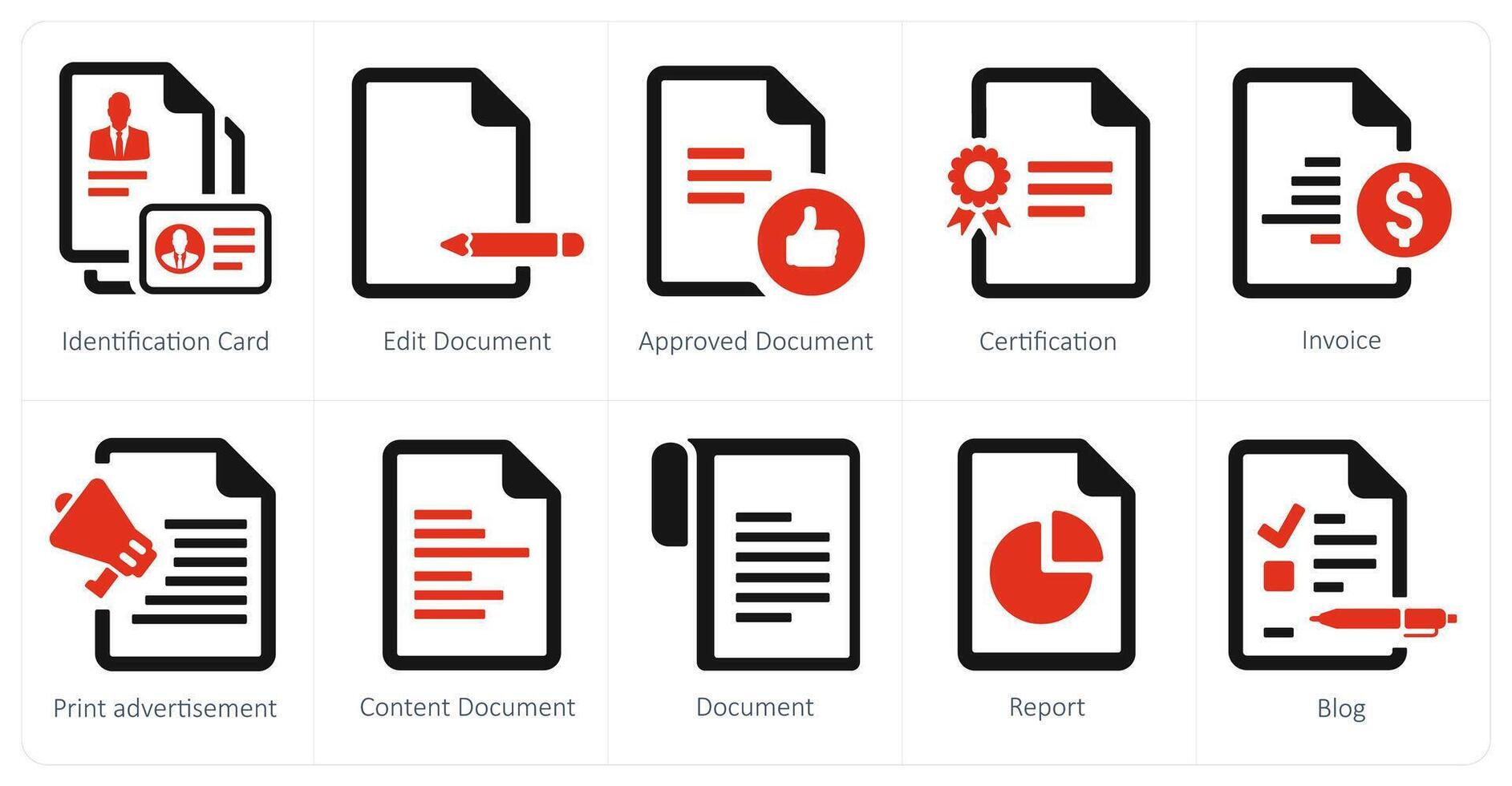 A set of 10 web marketing icons as identification card, edit document, approved document vector