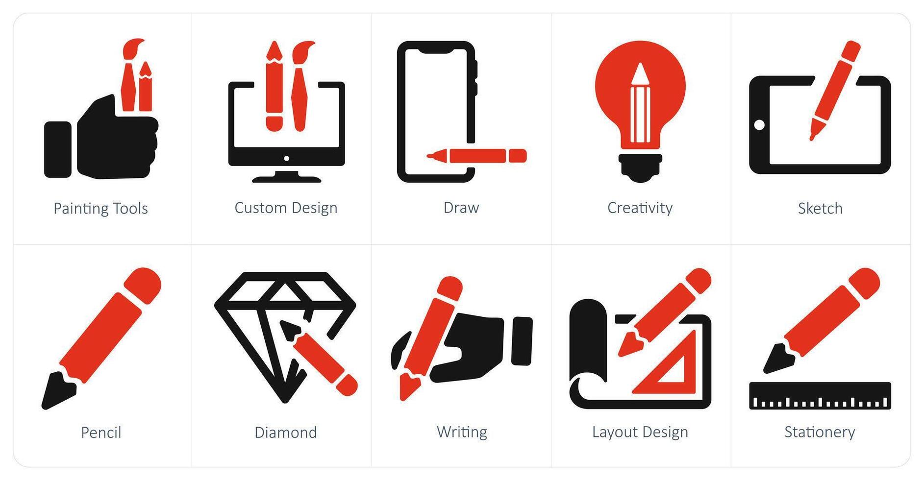 A set of 10 web marketing icons as painting tools, custom design, draw vector