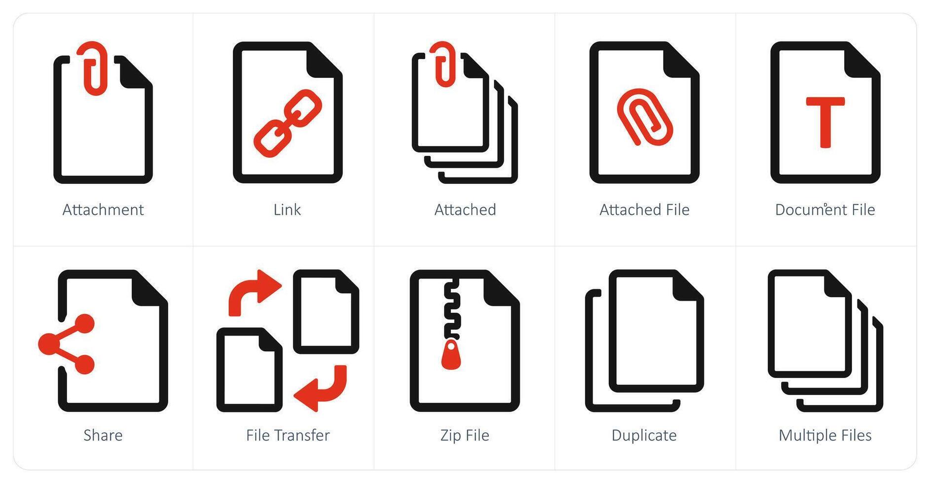 A set of 10 File icons as attachment, link, attached vector