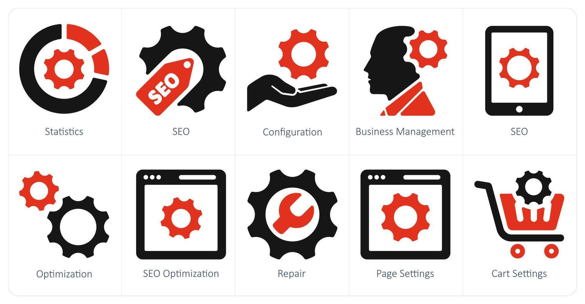A set of 10 web marketing icons as statistics, seo, configuration vector