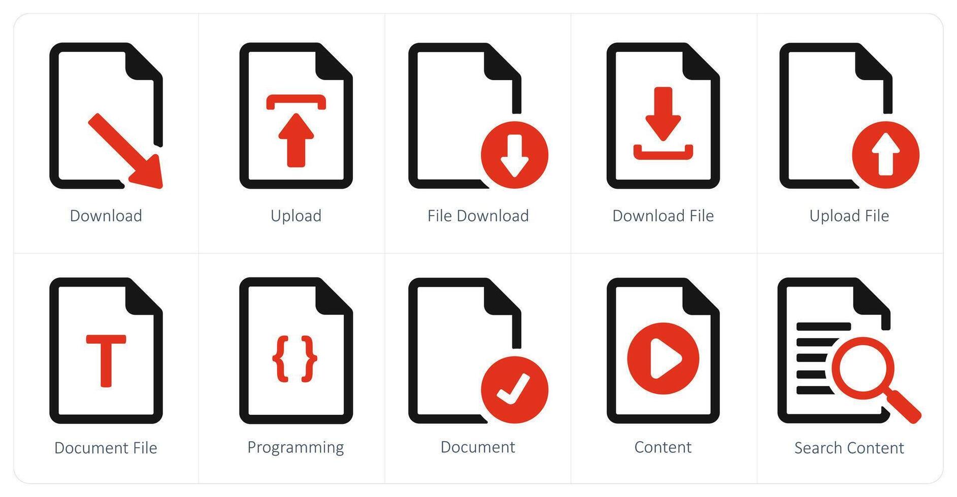 A set of 10 File icons as download, upload, file download vector