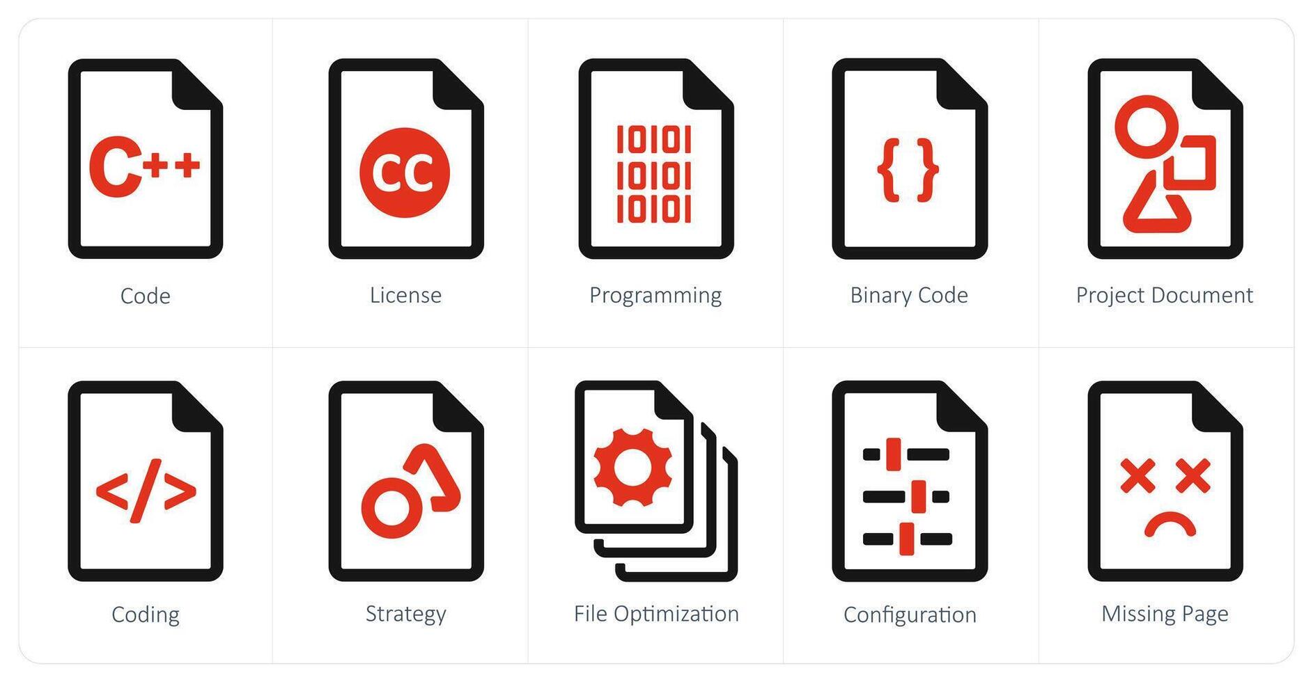 A set of 10 File icons as code, license, programming vector