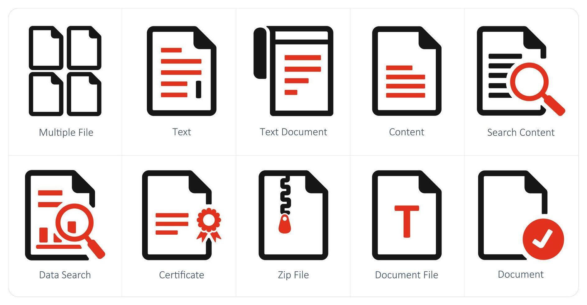 A set of 10 File icons as multiple file, text, text document vector