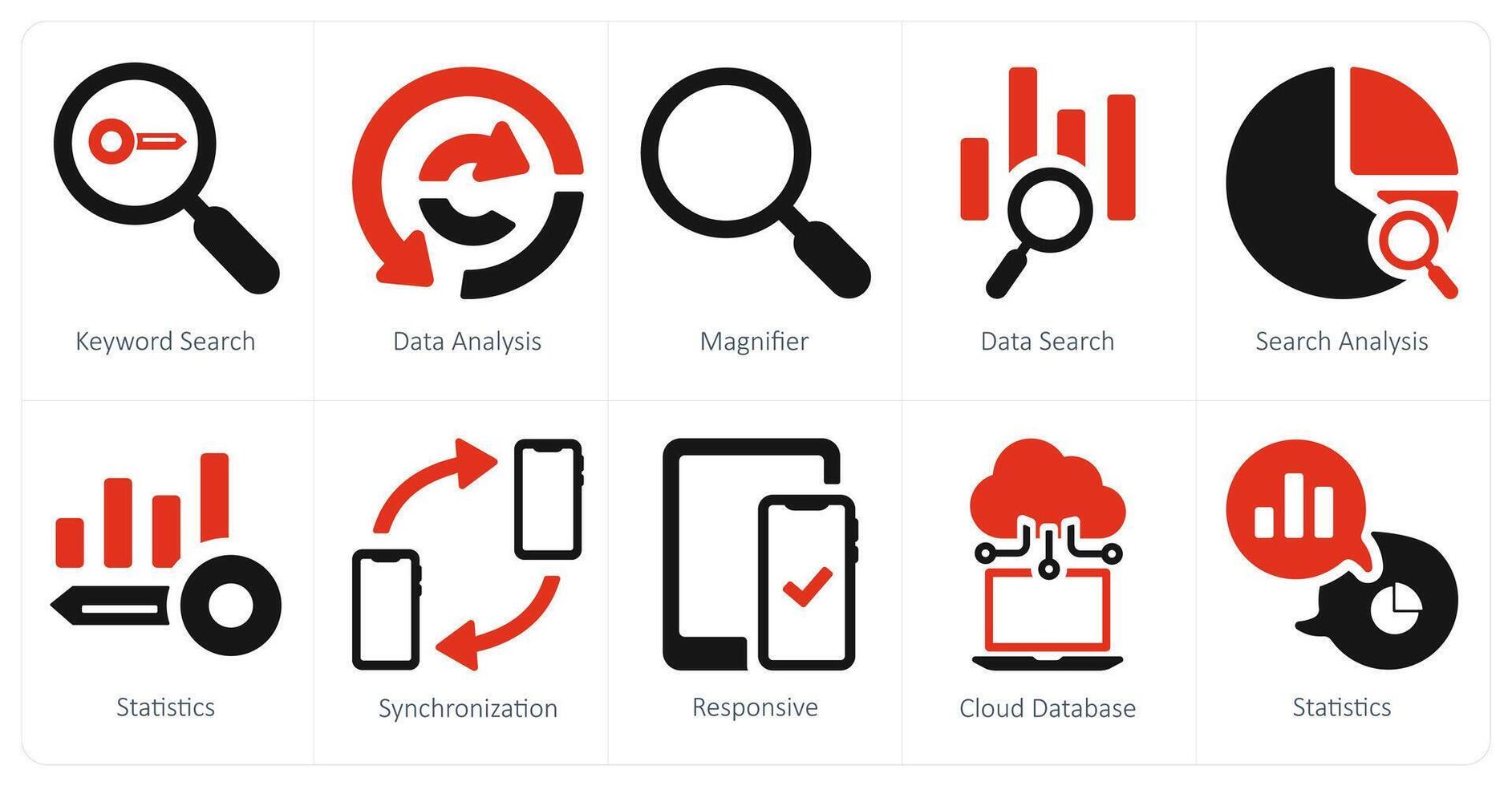 A set of 10 web marketing icons as keyword search, data analysis, magnifier vector
