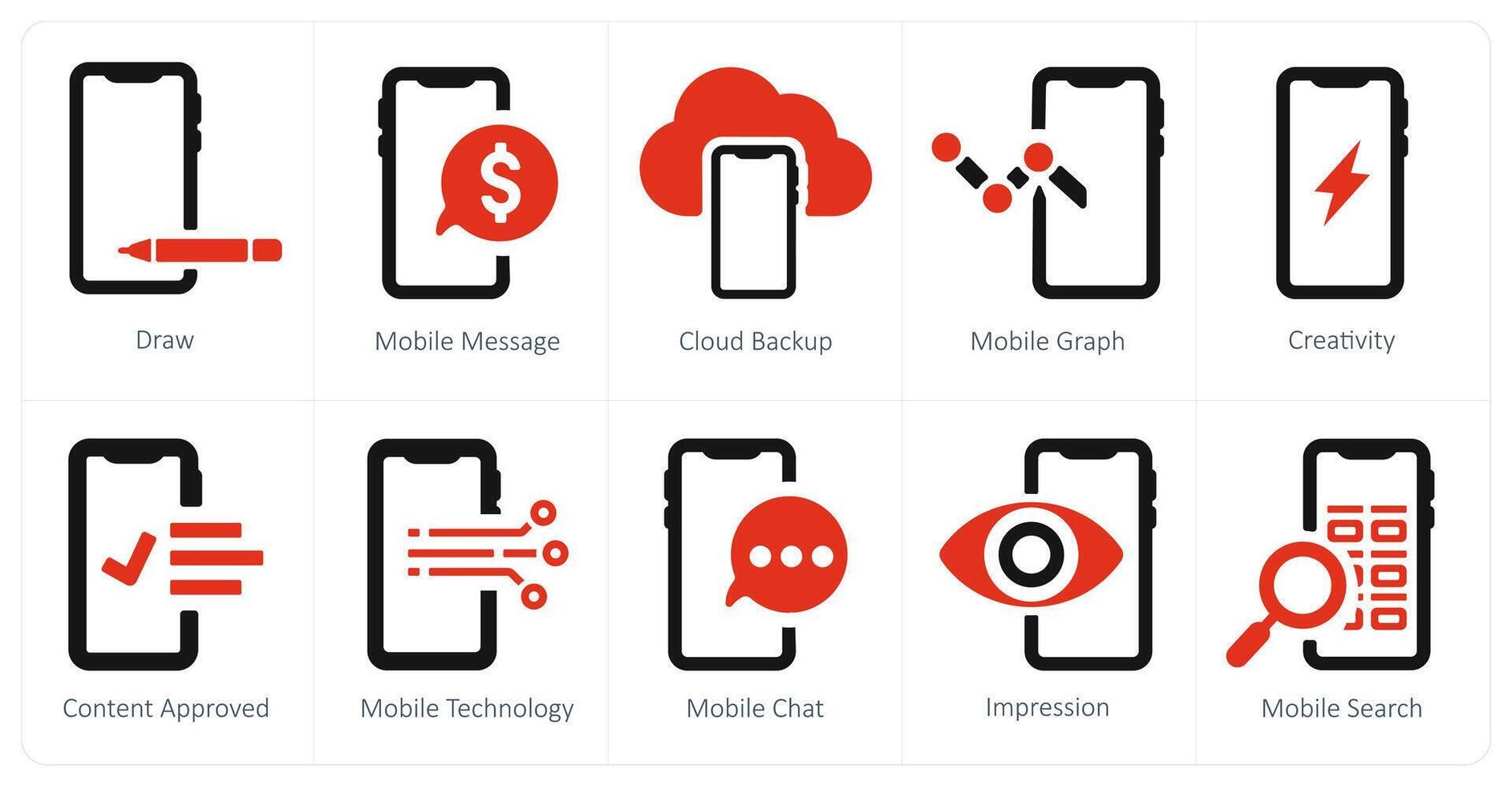 A set of 10 web marketing icons as draw, mobile message, cloud backup vector