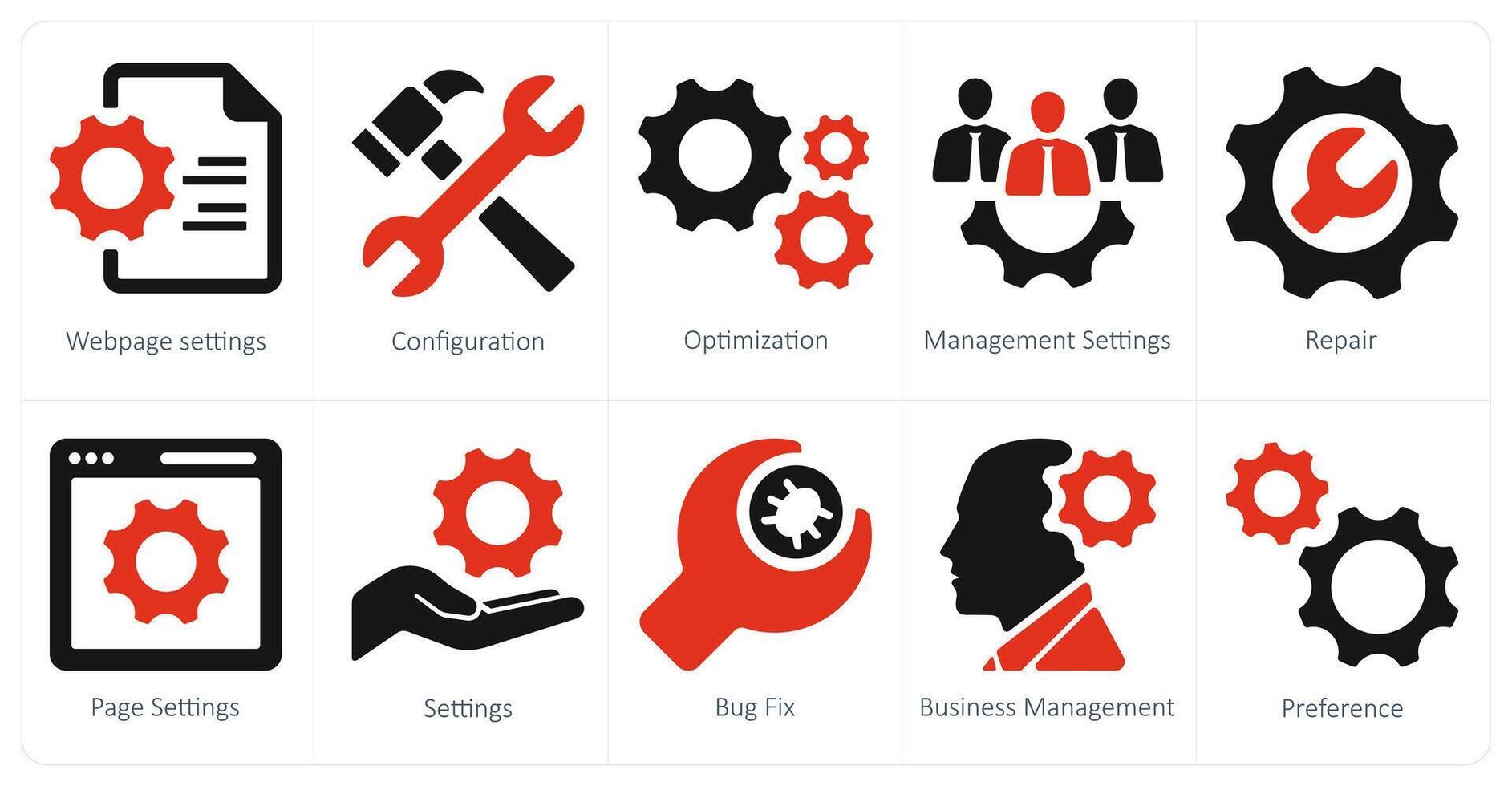 A set of 10 web marketing icons as webpage settings, configuration, optimization vector