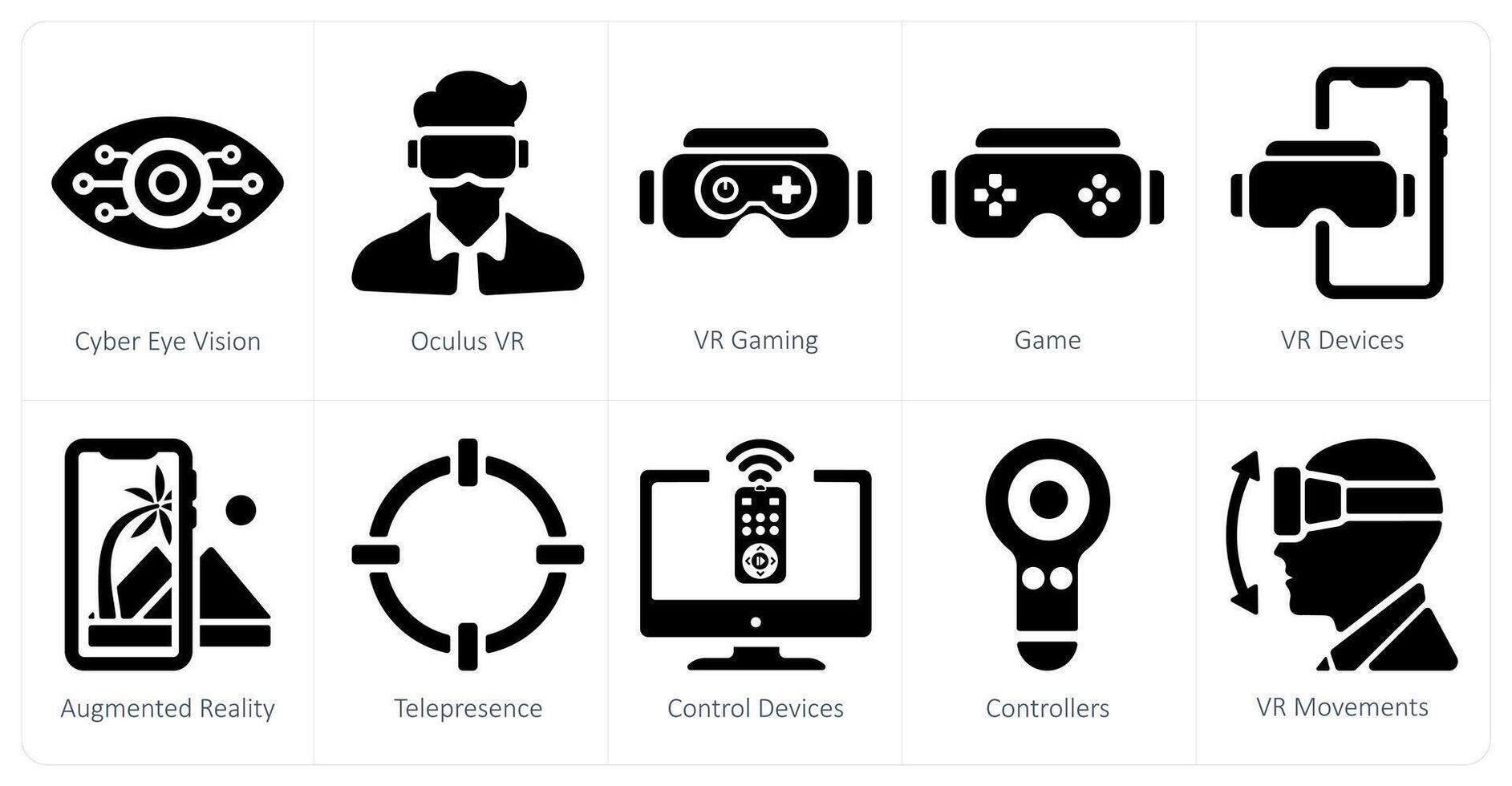 A set of 10 virtualreality icons as cyber eye vision, oculus vr, vr gaming vector