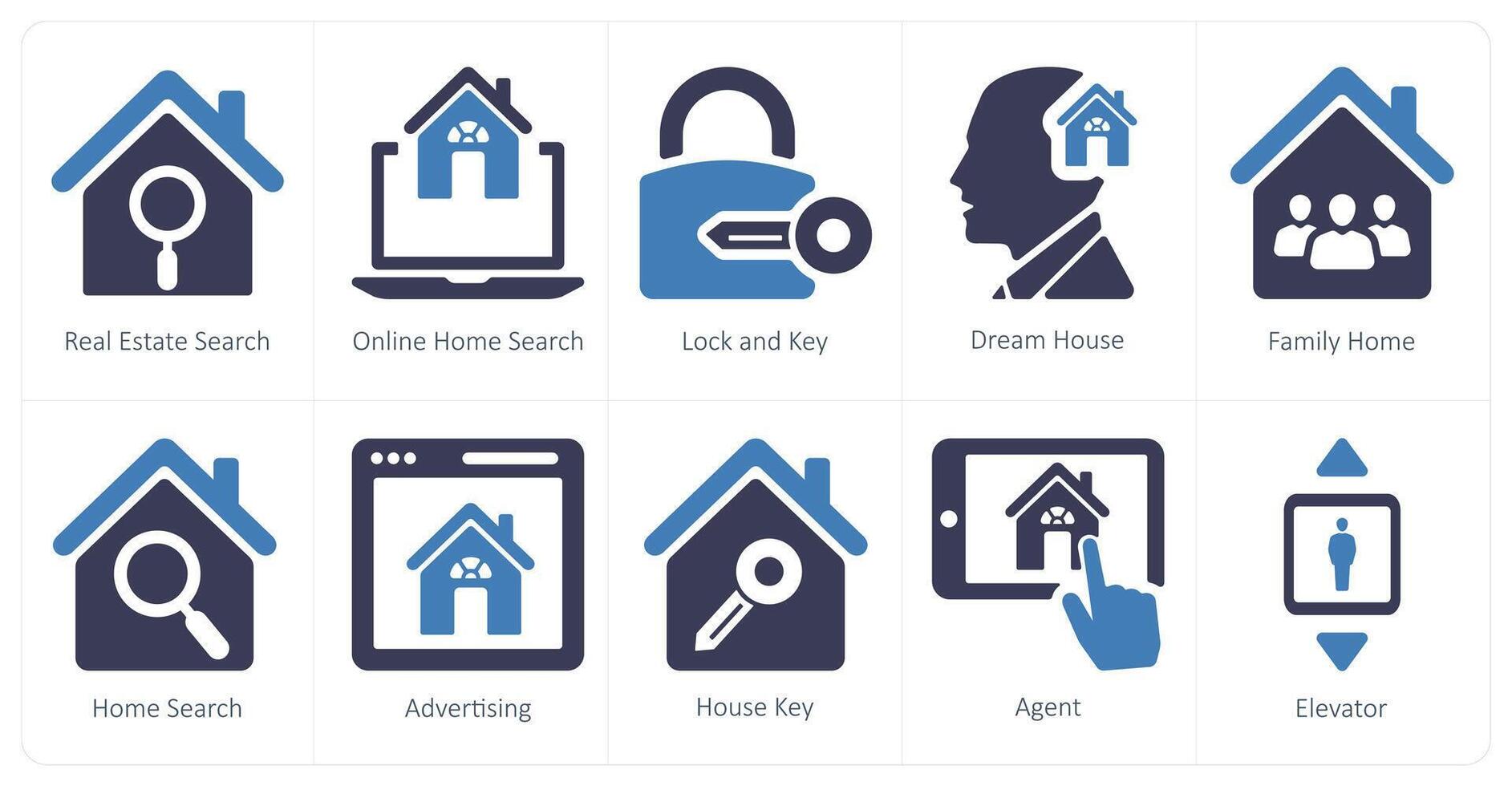 A set of 10 Real Estate icons as real estate search, online home search, lock and key vector