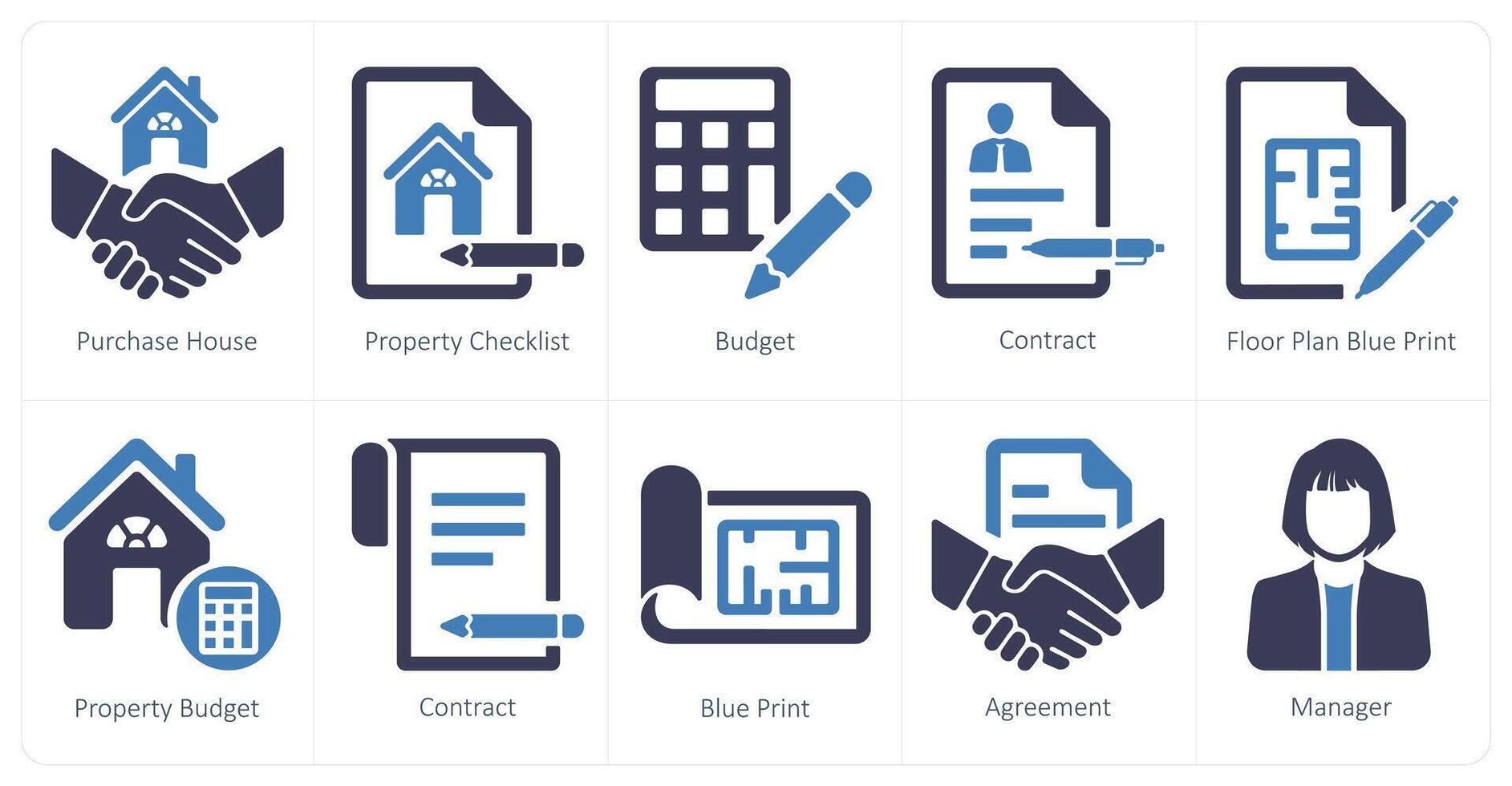 A set of 10 Real Estate icons as purchase house, property checklist, budget vector