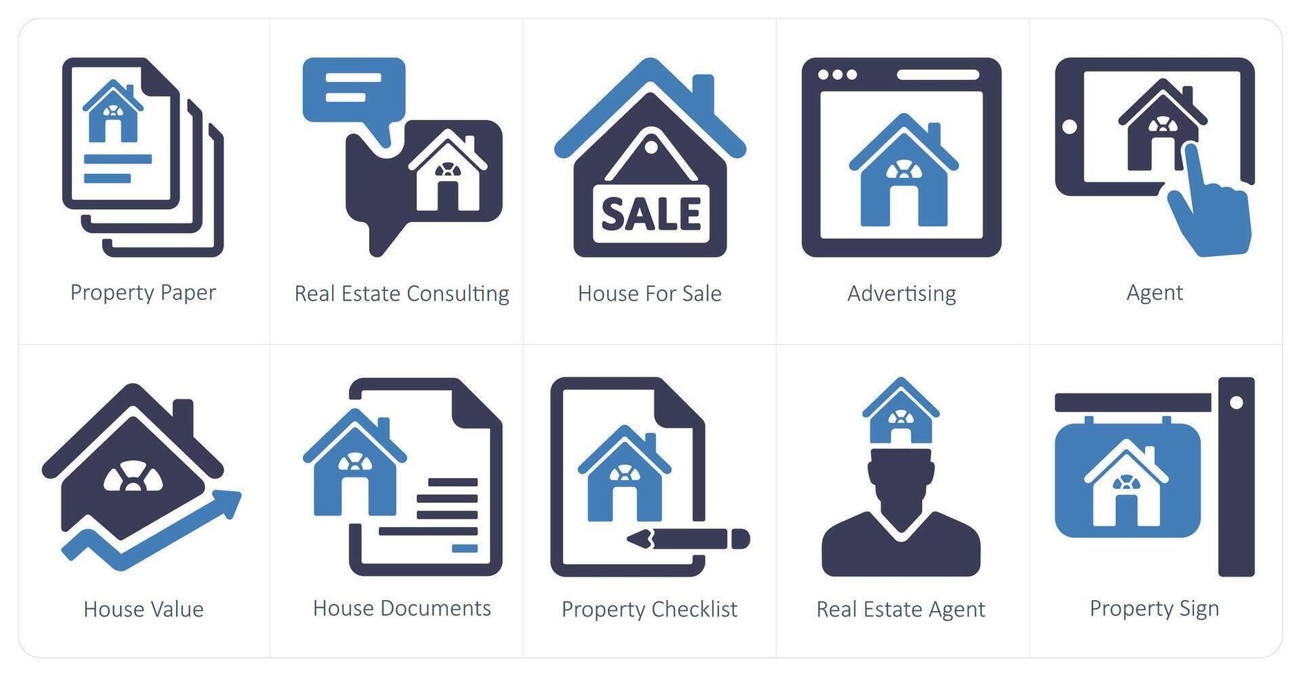A set of 10 Real Estate icons as property paper, real estate consulting, house for sale vector
