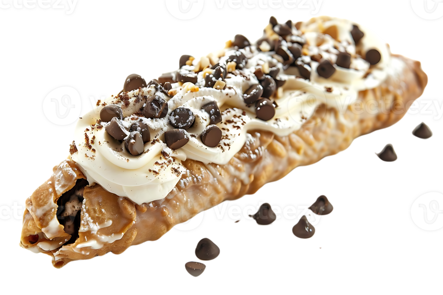 Delicious Chocolate Chip Cannoli with Whipped Cream, a Real Image png