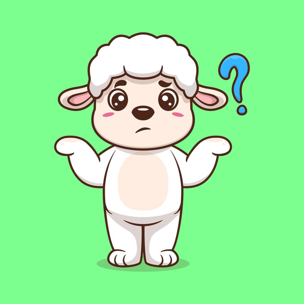 Cute sheep confused cartoon icon illustration vector