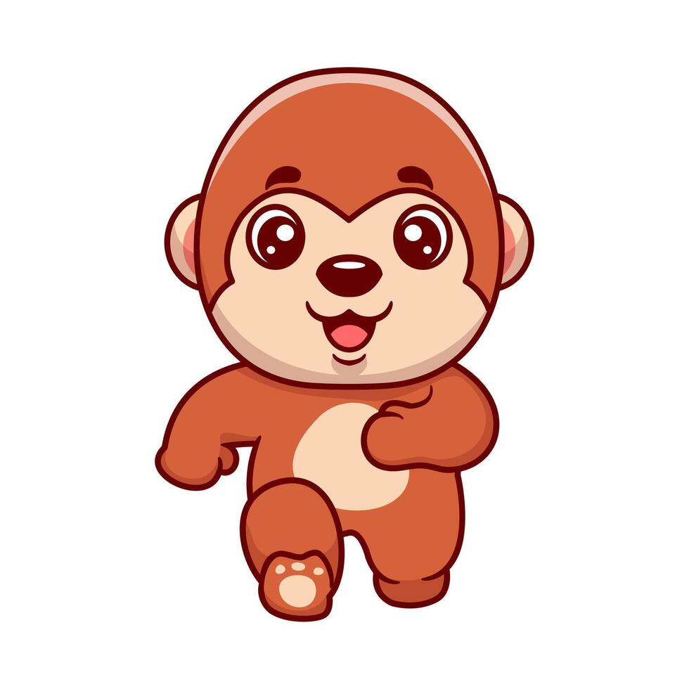 Cute monkey running cartoon character. Kawaii animal concept design Hand drawn style illustration vector