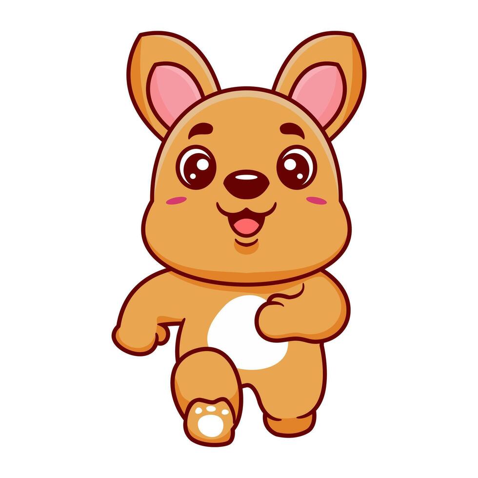 Cute kangaroo running cartoon character. Kawaii animal concept design Hand drawn style illustration vector
