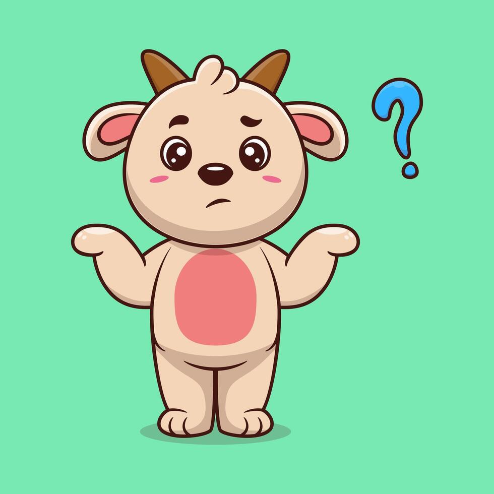 Cute goat confused cartoon icon illustration vector