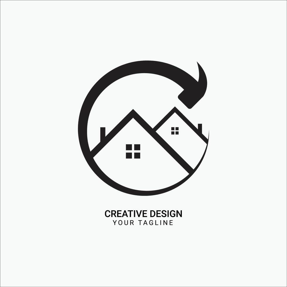 Creative Home real estate circle shape with hammer modern unique style logo design vector