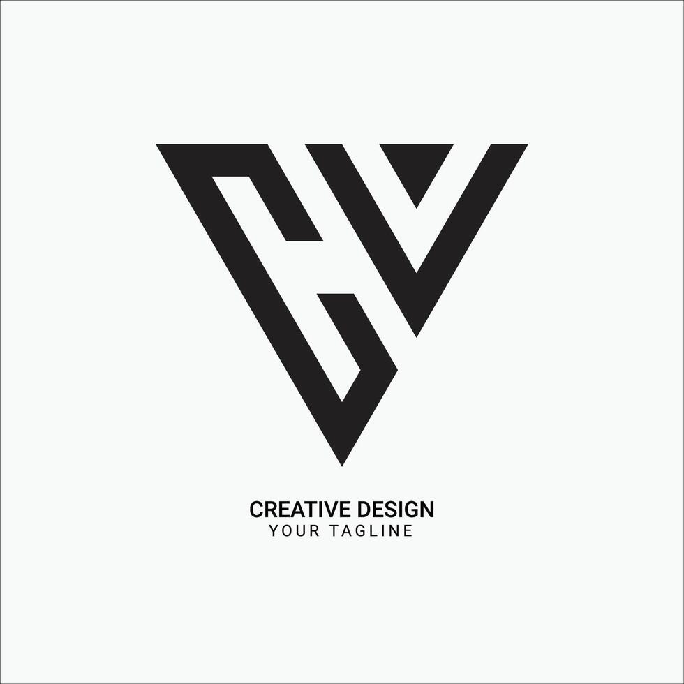 Creative CV or VC initial monogram triangle shape pattern modern brand unique logo design vector