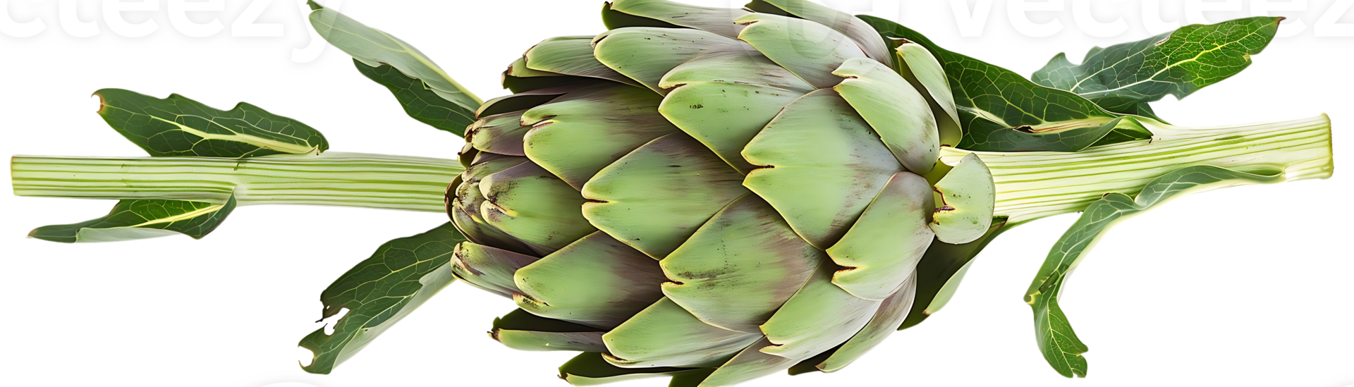 Green Artichoke with Leaves Realistic Photo png