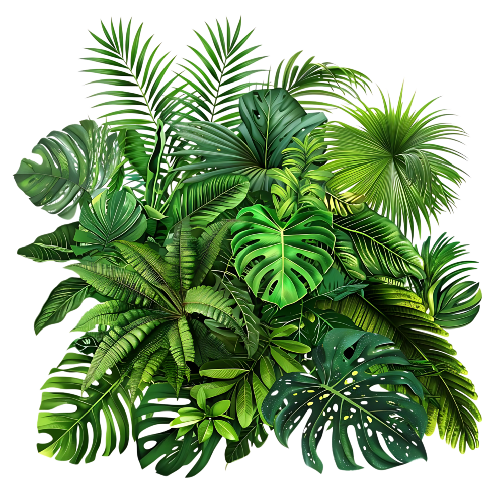 Tropical Illustration of Lush Green Leaves Background png