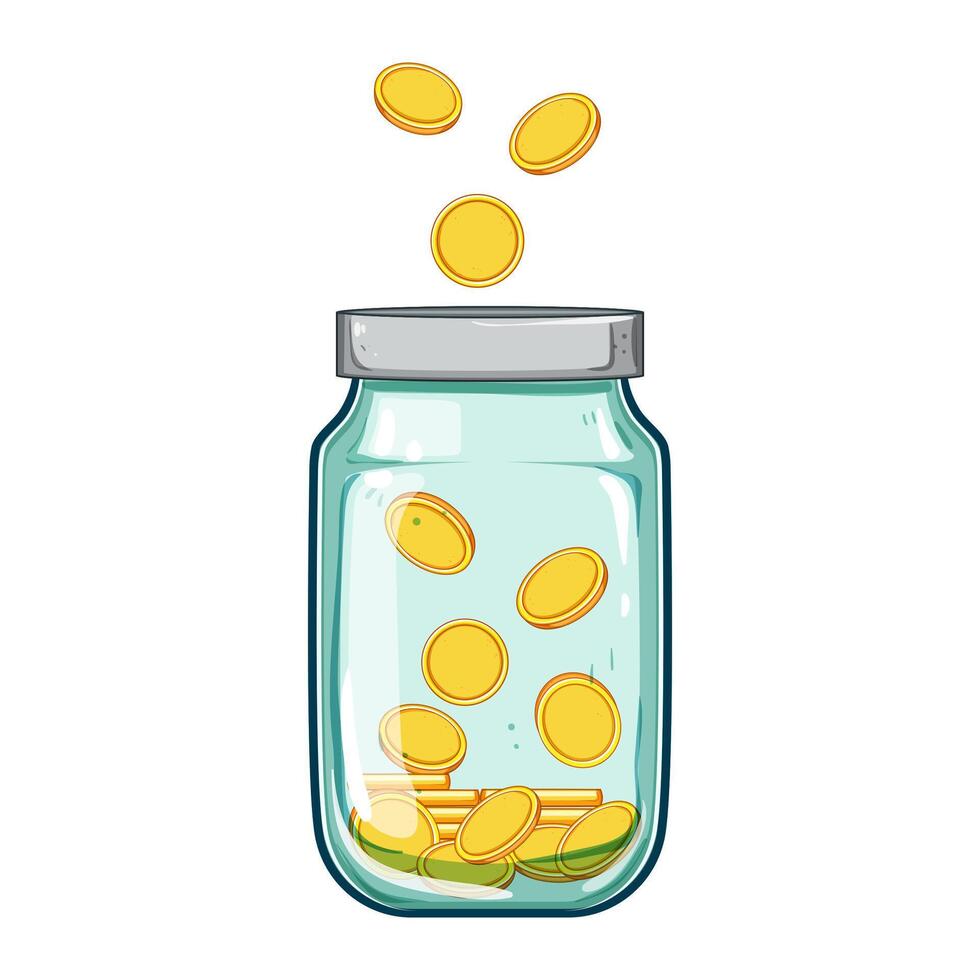bottle coin jar cartoon illustration vector