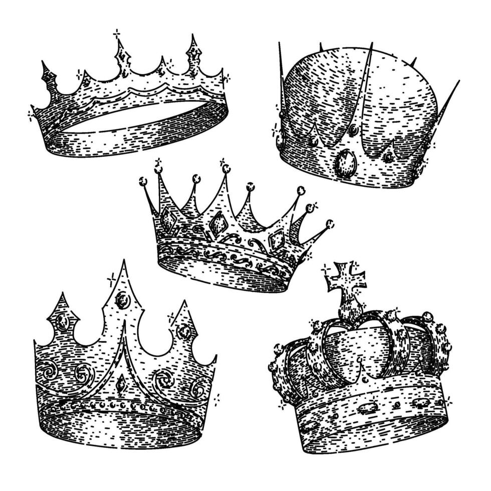 crown king set sketch hand drawn vector