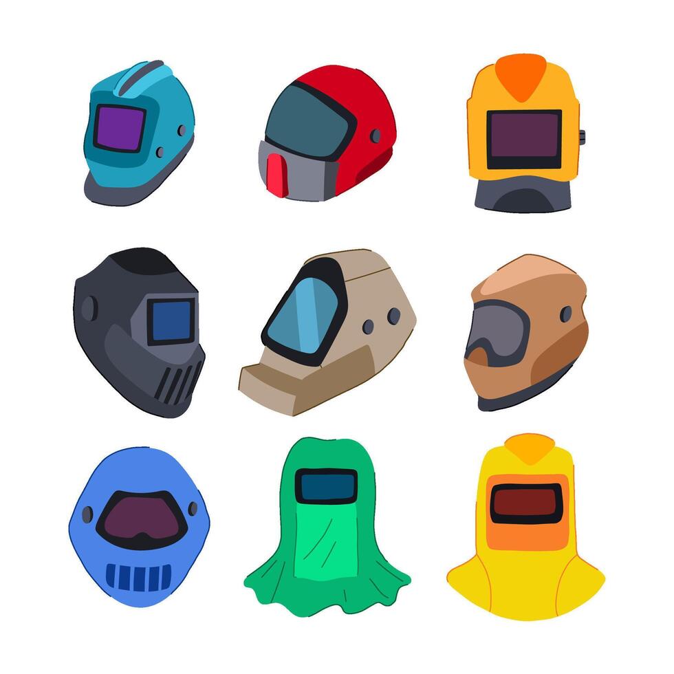 helmet welding set cartoon illustration vector