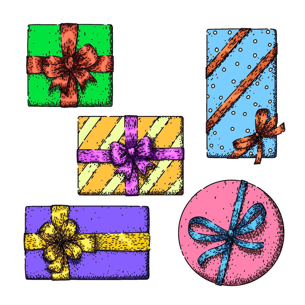 gift box top view set sketch hand drawn vector