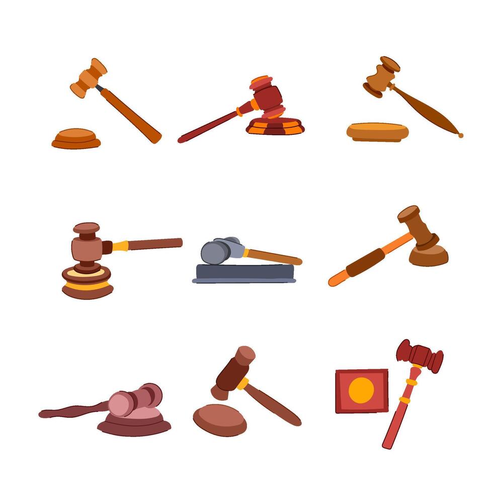 judge hammer set cartoon illustration vector