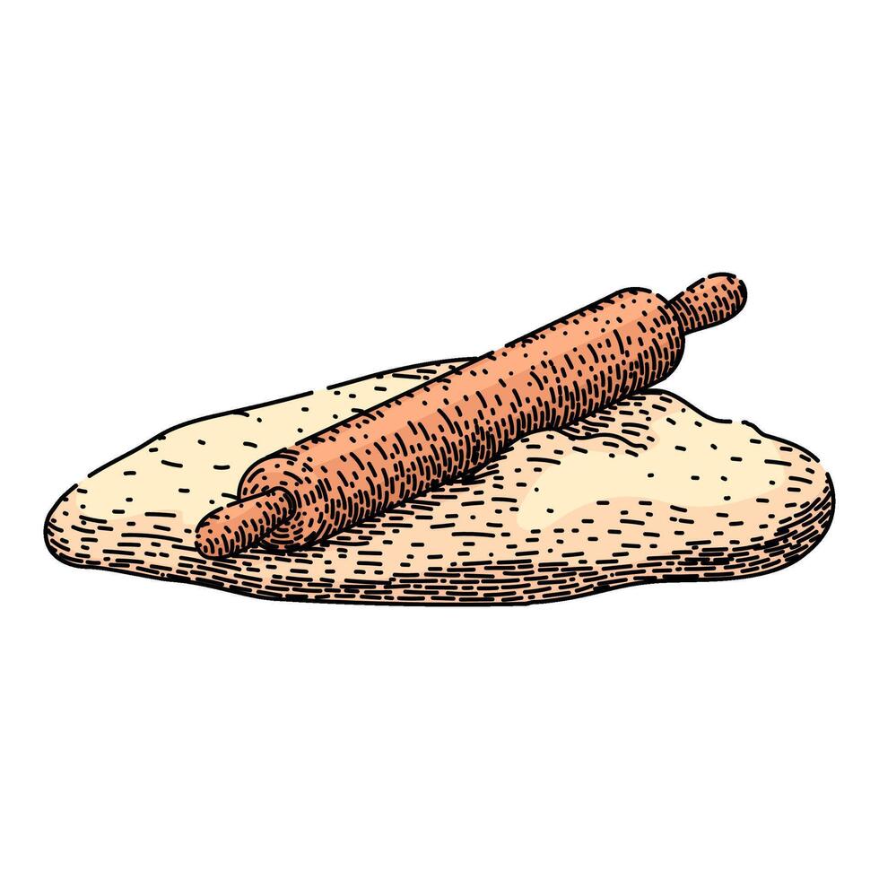 rolling pin dough kitchen utensil retro sketch hand drawn vector