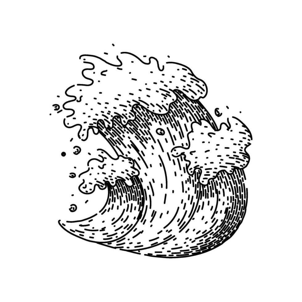 nature ocean wave sketch hand drawn vector