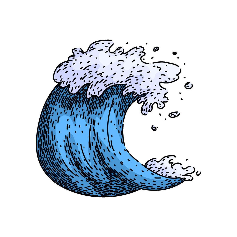 beach ocean wave sketch hand drawn vector