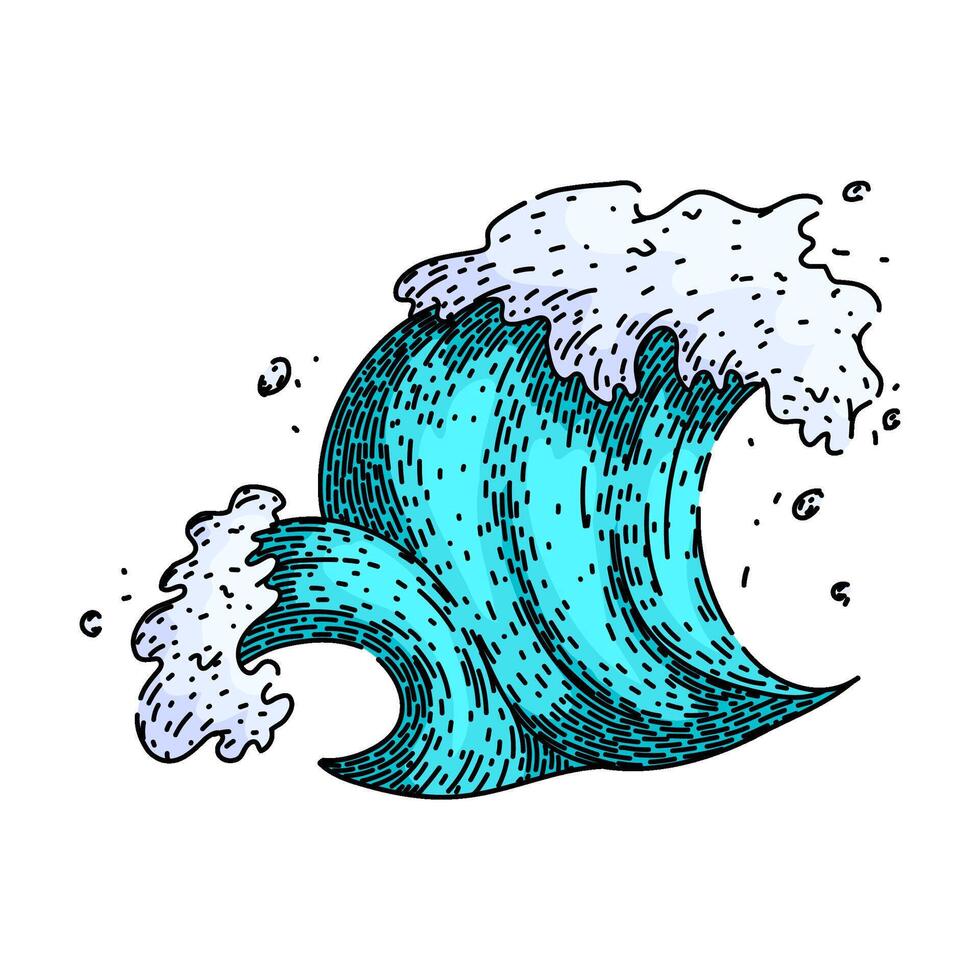 abstract ocean wave sketch hand drawn vector