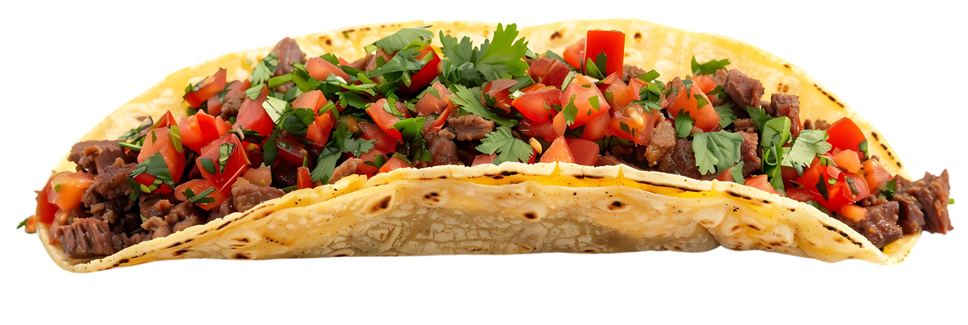 Delicious Beef Taco with Tomato and Cilantro - Food Photography png