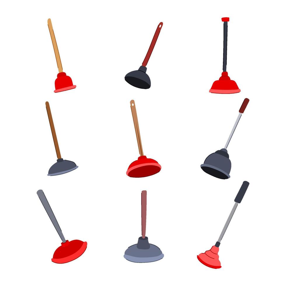 plunger set cartoon illustration vector