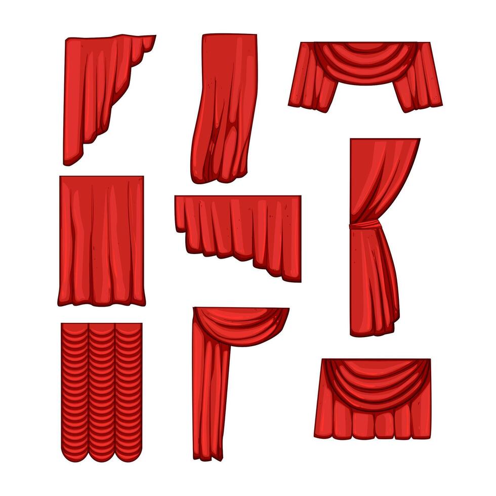 red curtain set cartoon illustration vector